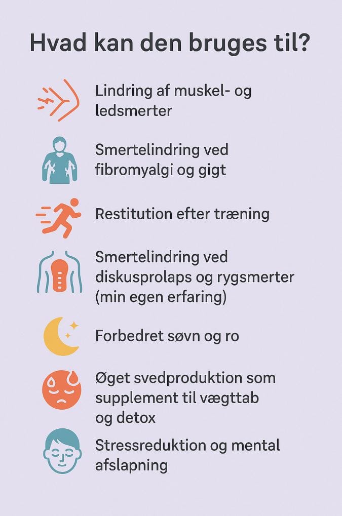 Grafik over hvad NordicHigh infrarød saunatæppe kan bruges til