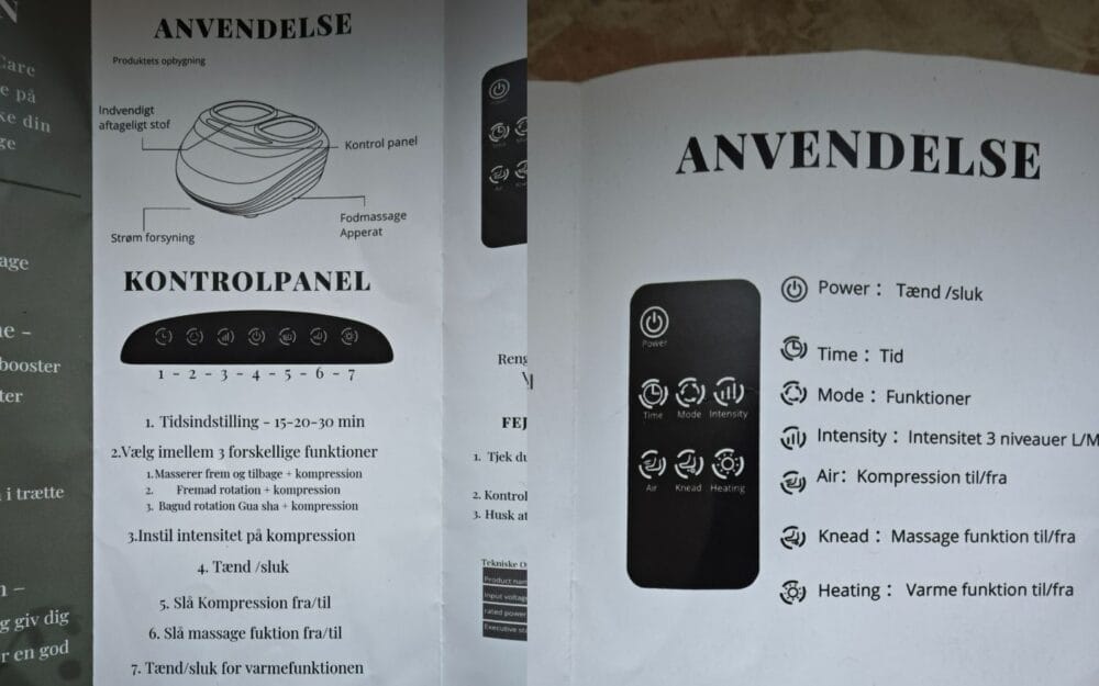 Guide til brug af FodMassage+ kontropanel og fjernbetjening