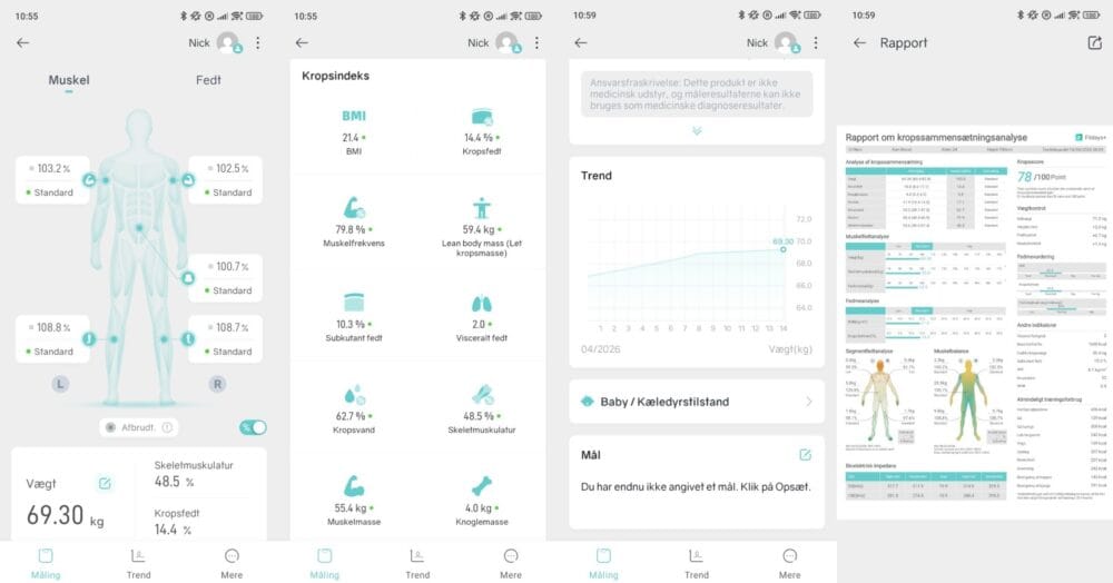 Comforth smartscale app, data og målinger